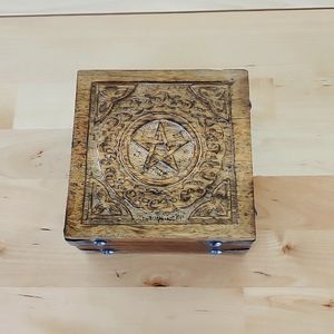 Pentagram Carved Wood Box
